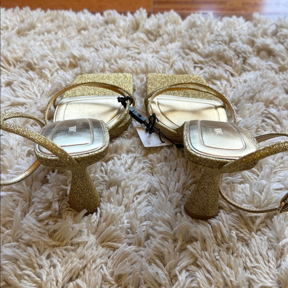 Zara Gold Glitter Strappy Block Heel Sandals - Women - Picture 3 of 5